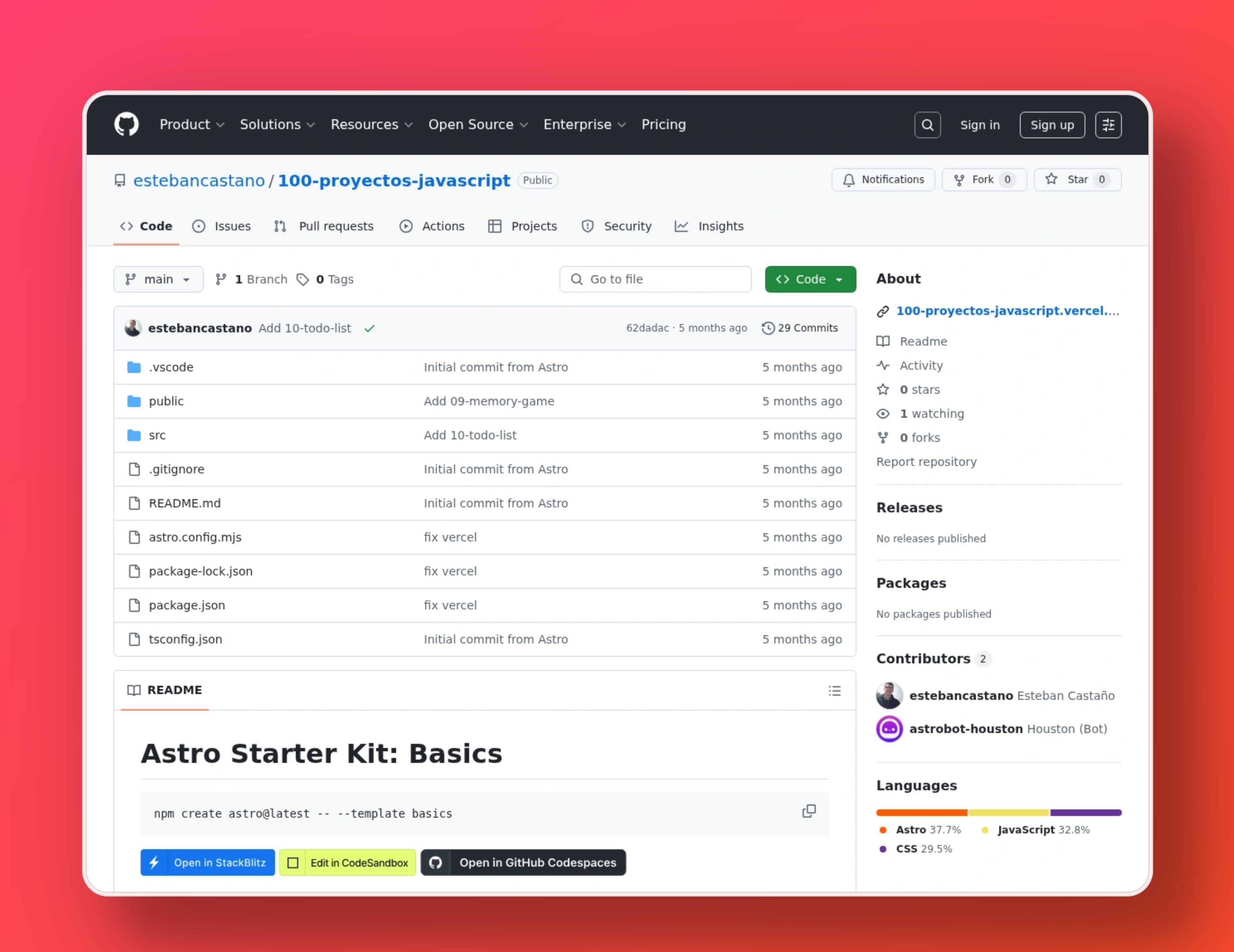 Captura del proyecto 100 proyectos JavaScript (En desarrollo)
