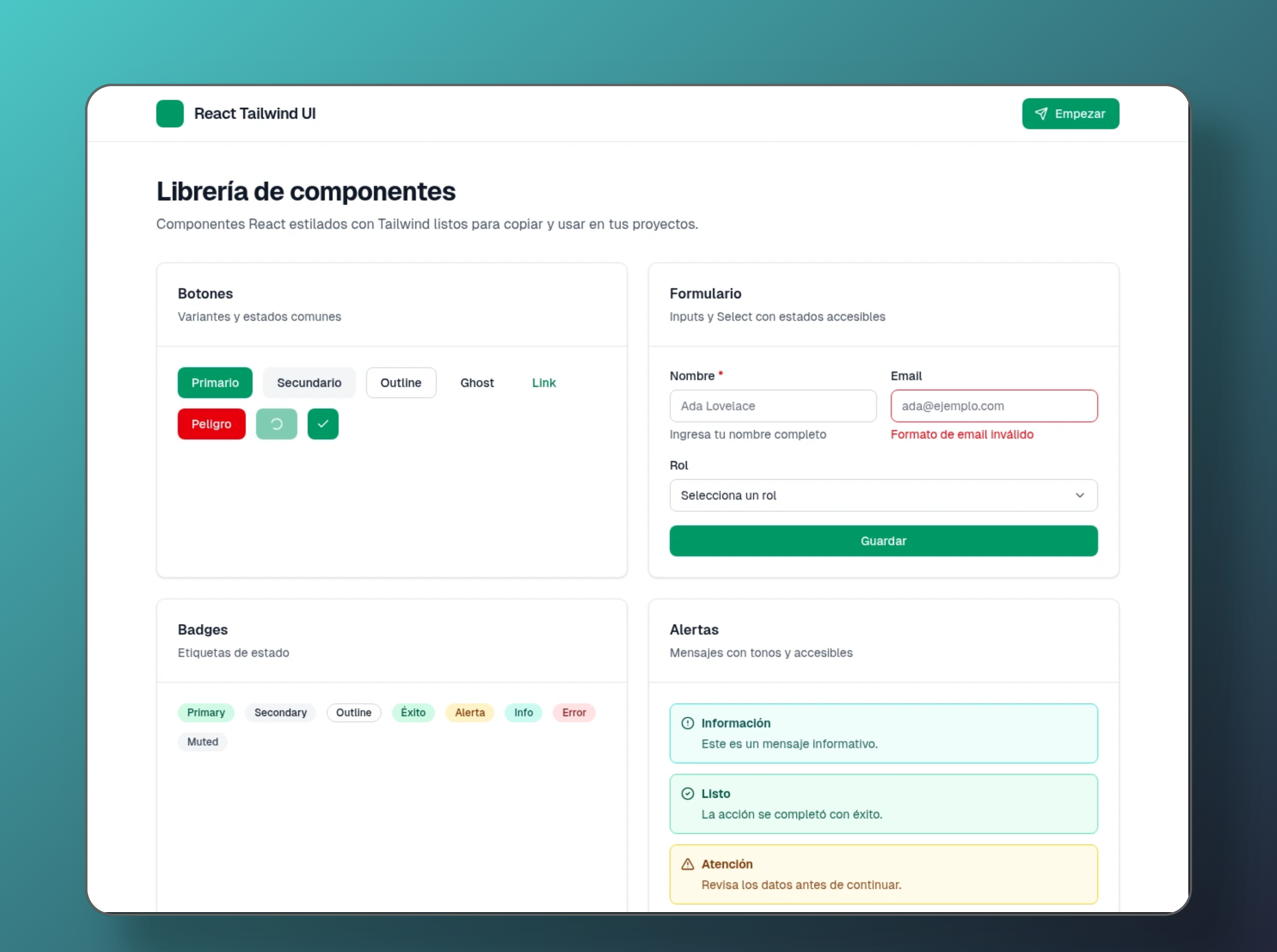 Captura del proyecto React Tailwind UI
